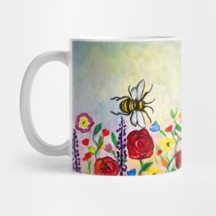 Summer meadow flowers and bees watercolor Mug